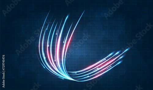 Blue light streak, fiber optic, speed line, futuristic background for 5g or 6g technology wireless data transmission, high-speed internet in abstract. internet network concept. vector design.