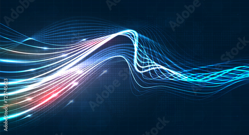 Blue light streak, fiber optic, speed line, futuristic background for 5g or 6g technology wireless data transmission, high-speed internet in abstract. internet network concept. vector design. photo
