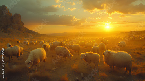Eid Al Adha Mubarak Background with Sheep and Islamic Prayer