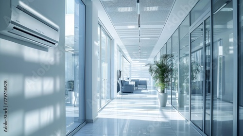 A modern energyefficient HVAC system in an office building with smart temperature controls that adjust to different zones based on occupancy and usage patterns.