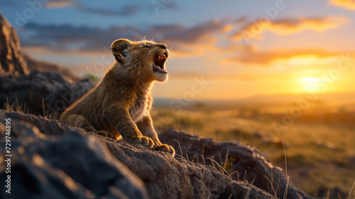 lion cub ror in the savannah