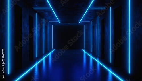 Neon Blue Luminous Piles in Dark Room  Modern Flat Design Vector