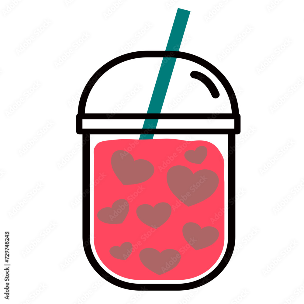 Heart Ice Tea Cup, Valentine's Day Illustration Heart Ice Tea Cup, Valentine's Day Illustration