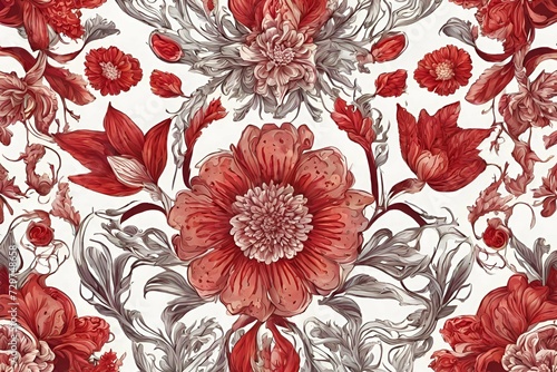 Pattern with Red Flowers, Intricate details. Red Flowers Pattern. pattern on different style. © Noman