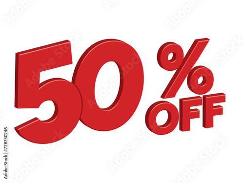 3D render number 50% percentage Red discount progress earning vector illustration
