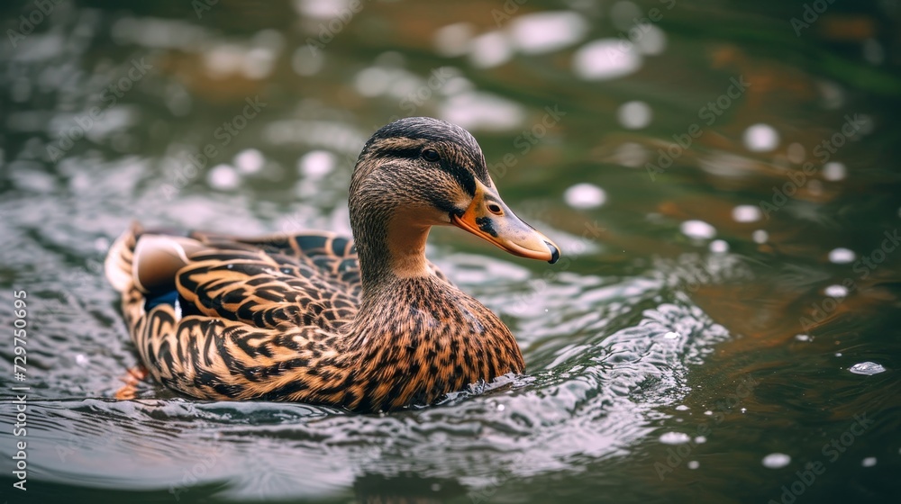 Serene duck glides gracefully across the tranquil pond, at one with nature, Ai Generated. Serene duck glides gracefully across the tranquil pond, at one with nature, Ai Generated.