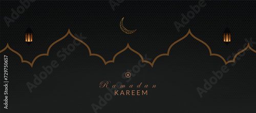 Abstract vector ramadan kareem banner. Arabic background with seamless pattern.