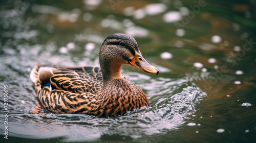 Serene duck glides gracefully across the tranquil pond, at one with nature, Ai Generated.