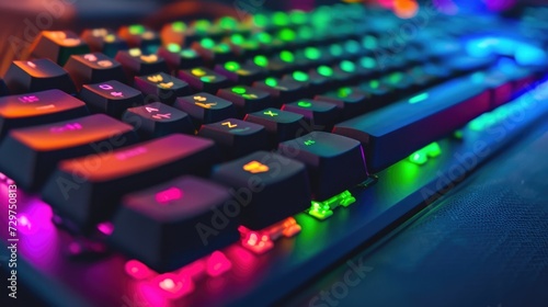 Close-up of a keyboard featuring keys in various colors, a vibrant and dynamic design, Ai Generated. photo