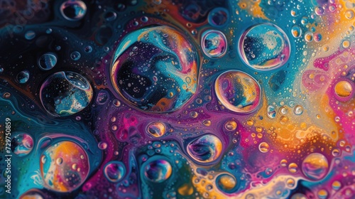 Vibrant abstract art adorned with numerous bubbles, a kaleidoscope of colors and textures, Ai Generated. © Crazy Juke