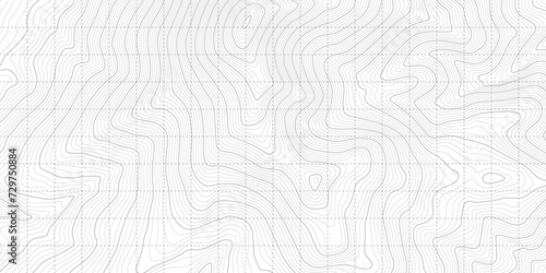 White Black Military Topographic Contour Map Vector Graphic Abstract Background. Topography Wavy Lines Pattern Modern Wide Abstraction. Outline Terrain Relief Cartography Geographical Map Illustration photo