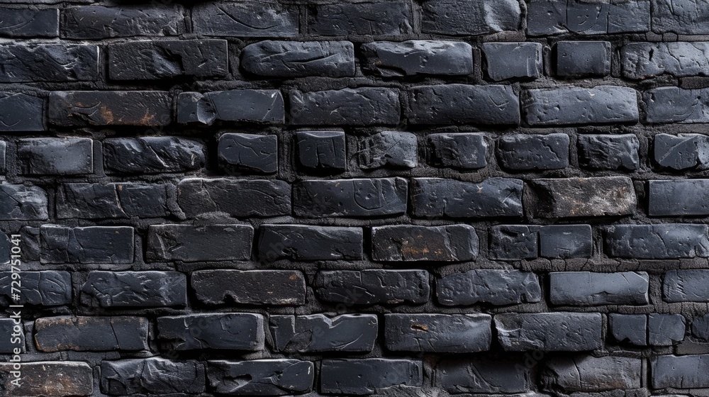 Immerse yourself in the depth and texture of a panoramic black brick wall. Ai Generated.