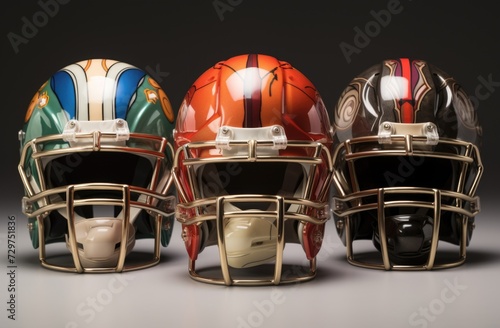 nfl soccer football helmets isolated on a dark grey background need to be wore while playing soccer for safety