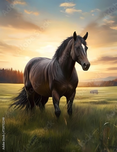 horse at sunset © adop