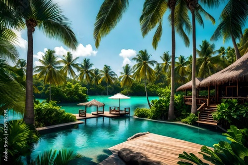  Unveiling the Hidden Gem of a Secret Haven, Where a Tranquil Lagoon Embraces You Amidst Lush Verdant Greenery. Crystal-Clear Waters Beckon, Inviting You to Unwind and Recharge Amidst Nature's Tranqui © Malik