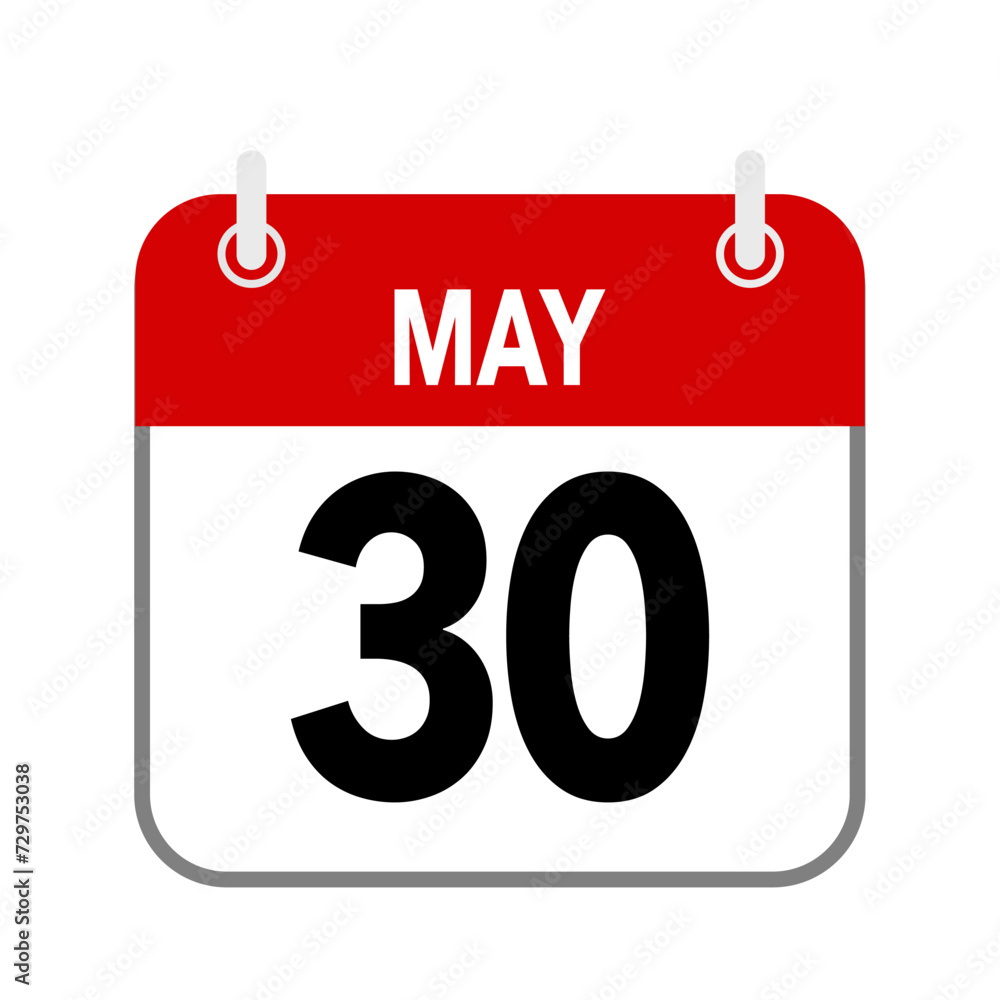 30 May, calendar date icon on white background. 30 May, calendar date icon on white background.
