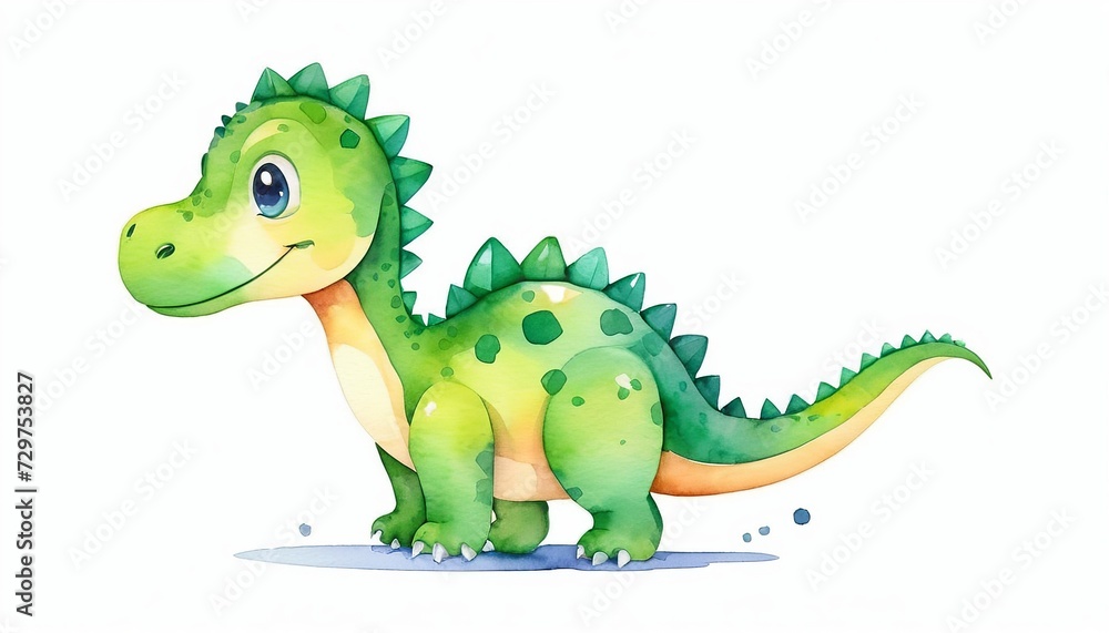 Naklejka premium Flat Design Vector Illustration of Green Cute Dinosaur Walking Watercolor