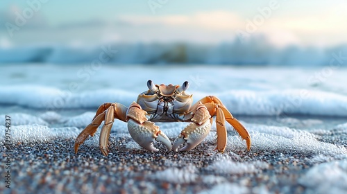 Crab on the beach. Image of animal. copy space for text.
