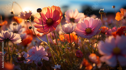 Tiny wildflowers carpet a field, creating a vibrant and enchanting macro landscape © avivmuzi