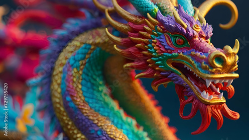 dragon dance in the carnival, wonderful cultural illustration 