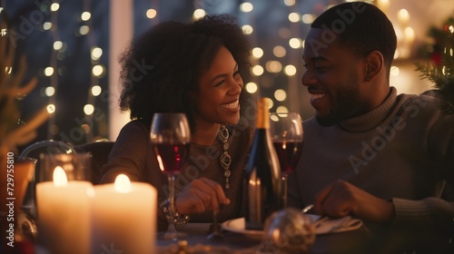 Sweet couple having a candlelit dinner