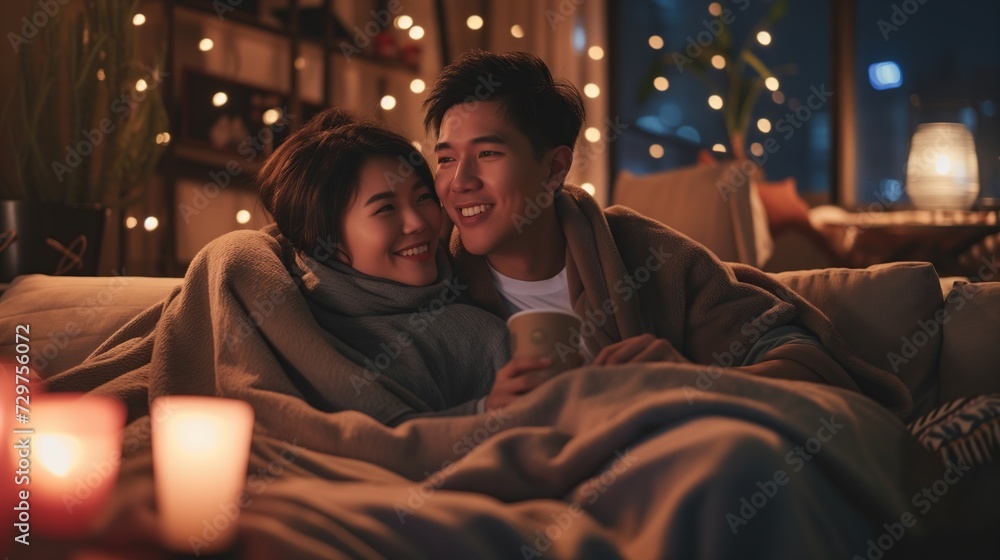 Sweet couple in a warm blanket Sweet couple in a warm blanket