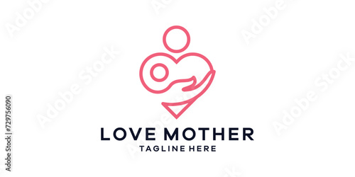 logo design combination of love with people and hands, love care, mother care.