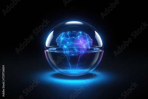 Holographic human brain, 3D, technology, neon , Generative by Ai