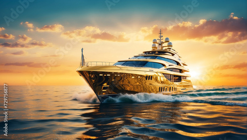 A luxury mega yacht with golden glass © ZOHAIB