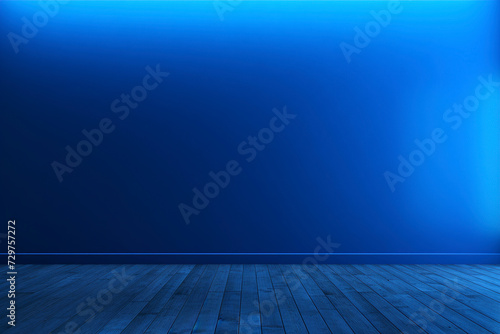 An electric blue wall background with a floor. (Generative AI) © ShafiAzim