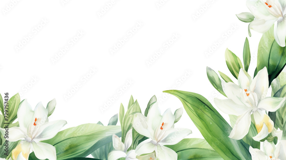 Fototapeta premium Tuberose flower on a watercolor background with copy space