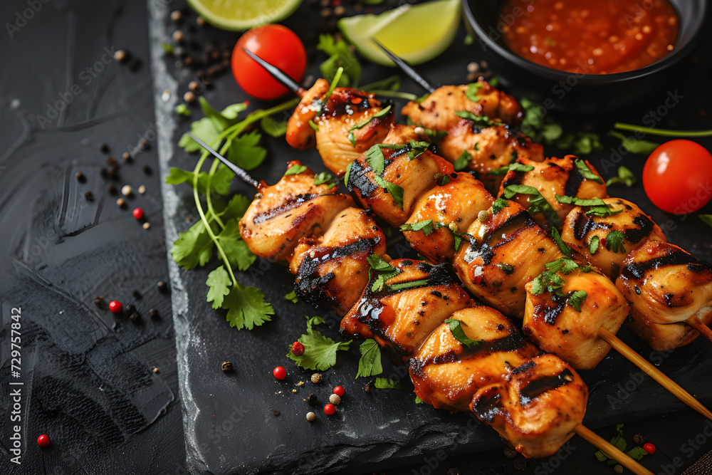 Indian chicken tikka on skewers, a traditional and flavorful Indian dish, perfect for festive events and as a delicious appetizer