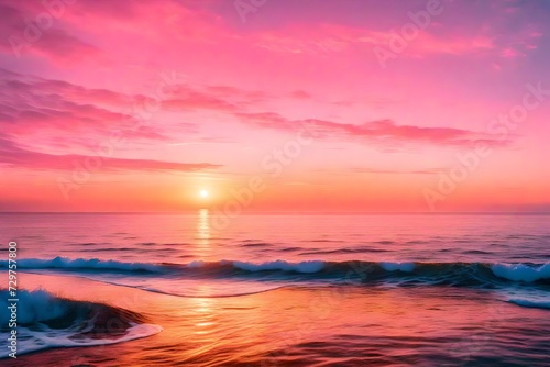  Embracing the Serene Embrace of Vast Ocean Waters, Cascading Layers Stretching Endlessly Towards the Horizon, Caressed by the Gentle Glow of Sunset's Warmth. Sunlight Illuminates the Rippling Waves,  © Malik