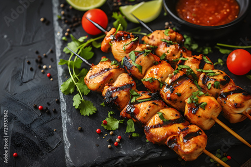 Indian chicken tikka on skewers, a traditional and flavorful Indian dish, perfect for festive events and as a delicious appetizer