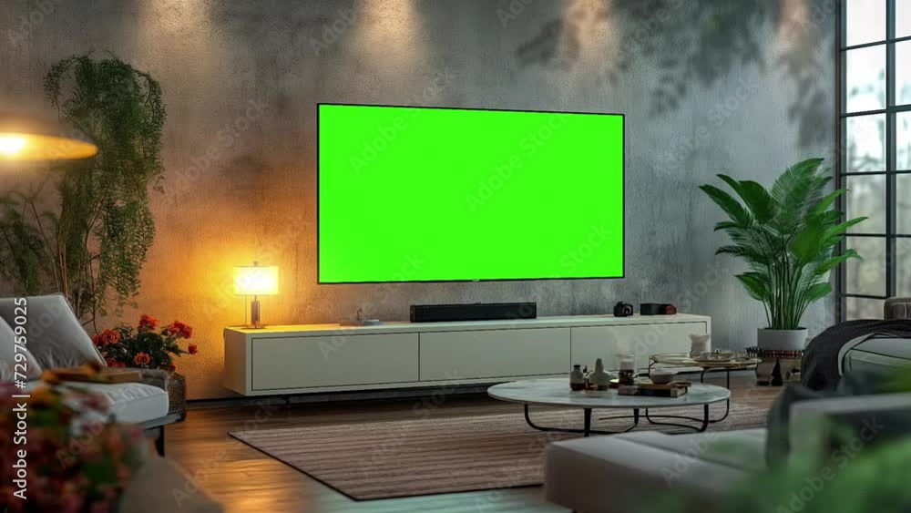 Zoom out and in of television with green screen close up animation video style Zoom out and in of television with green screen close up animation video style