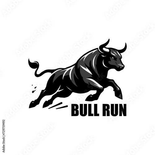 Running bull silhouette icon logo vector illustration.
