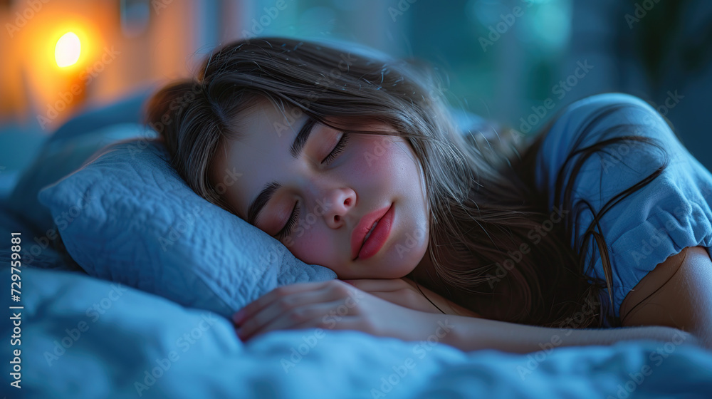 Beautiful young woman lies in bed at night Beautiful young woman lies in bed at night