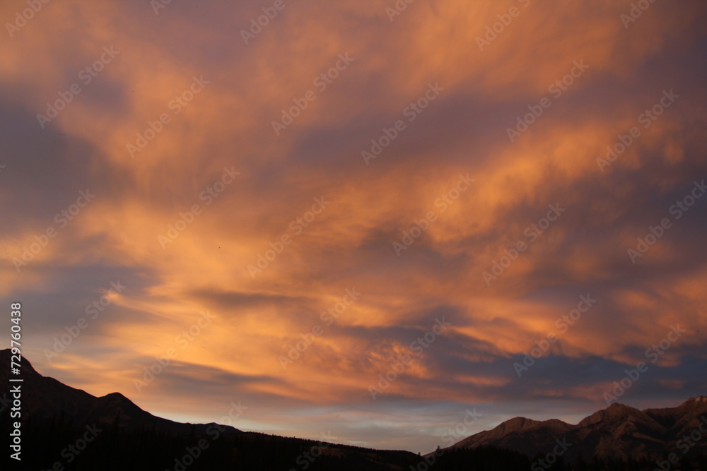 sunset over the mountains, Jasper National Park, Alberta