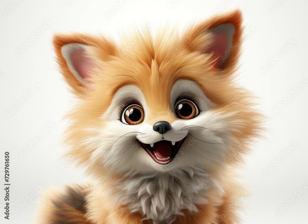Obraz premium Fluffy beautiful cute fox on a white background.
