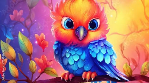 Colorful Parrot Perched on Tree Branch