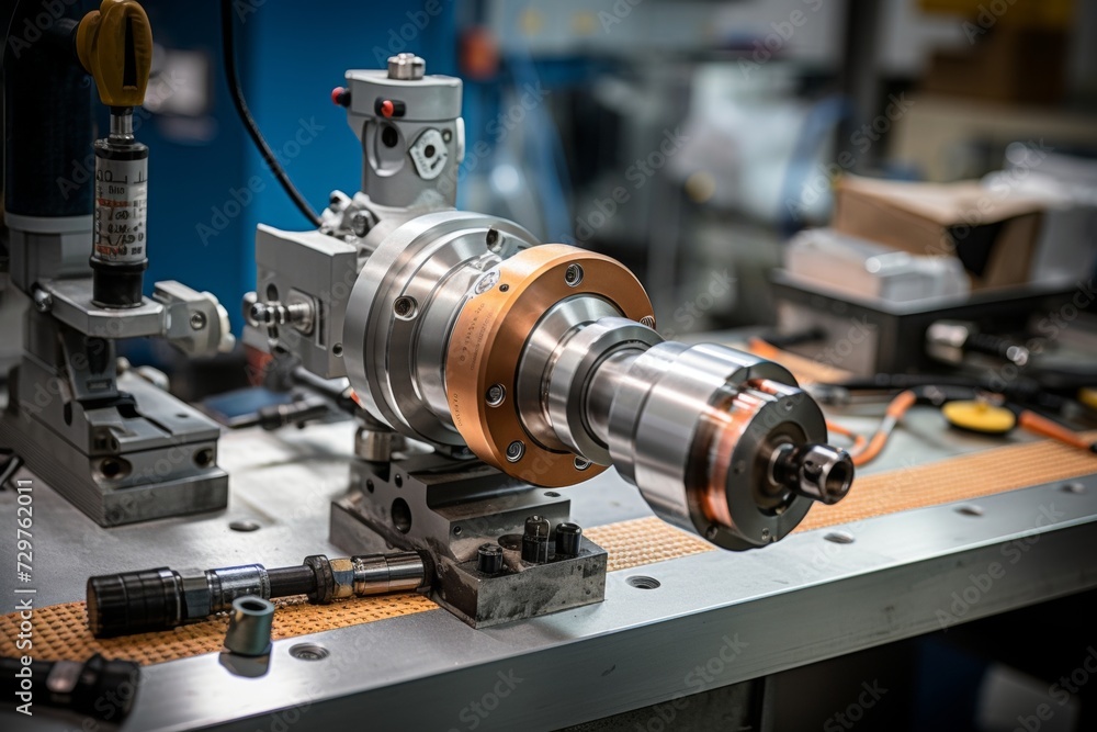 Close-up view of a precisely engineered spindle taper, bathed in the soft glow of factory lights, resting on a workbench strewn with blueprints and tools Close-up view of a precisely engineered spindle taper, bathed in the soft glow of factory lights, resting on a workbench strewn with blueprints and tools