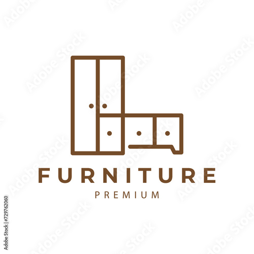 furniture logo  cupboard with line style  vintage line style vector icon symbol illustration minimalist design
