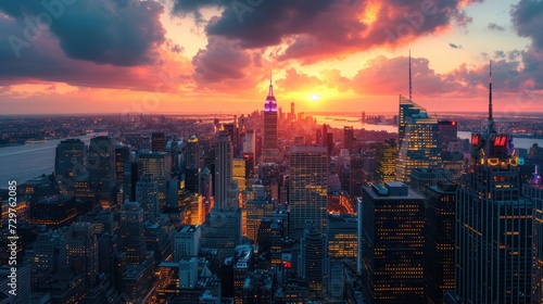 skyline Manhattan business zone  New York  USA.