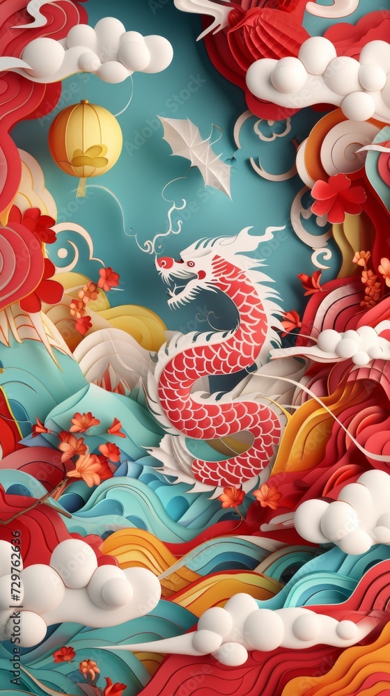 Chinese Lunar Asian New Year Dragon Paper Cut Phone Wallpaper Background Illustration Chinese Lunar Asian New Year Dragon Paper Cut Phone Wallpaper Background Illustration