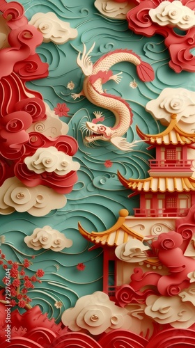Wallpaper Mural Chinese Lunar Asian New Year Dragon Paper Cut Phone Wallpaper Background Illustration Torontodigital.ca