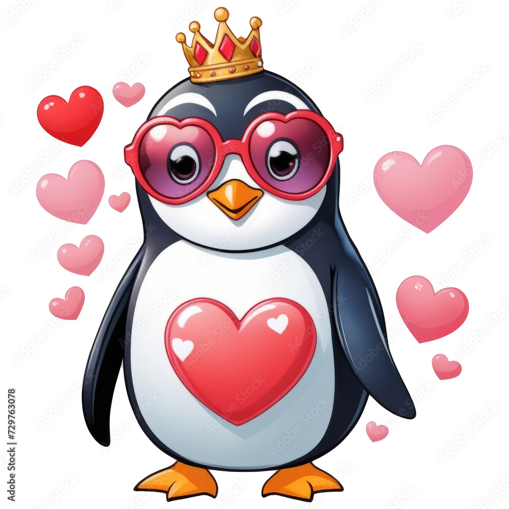 Penguin Queen wears glasses on Valentine's Day