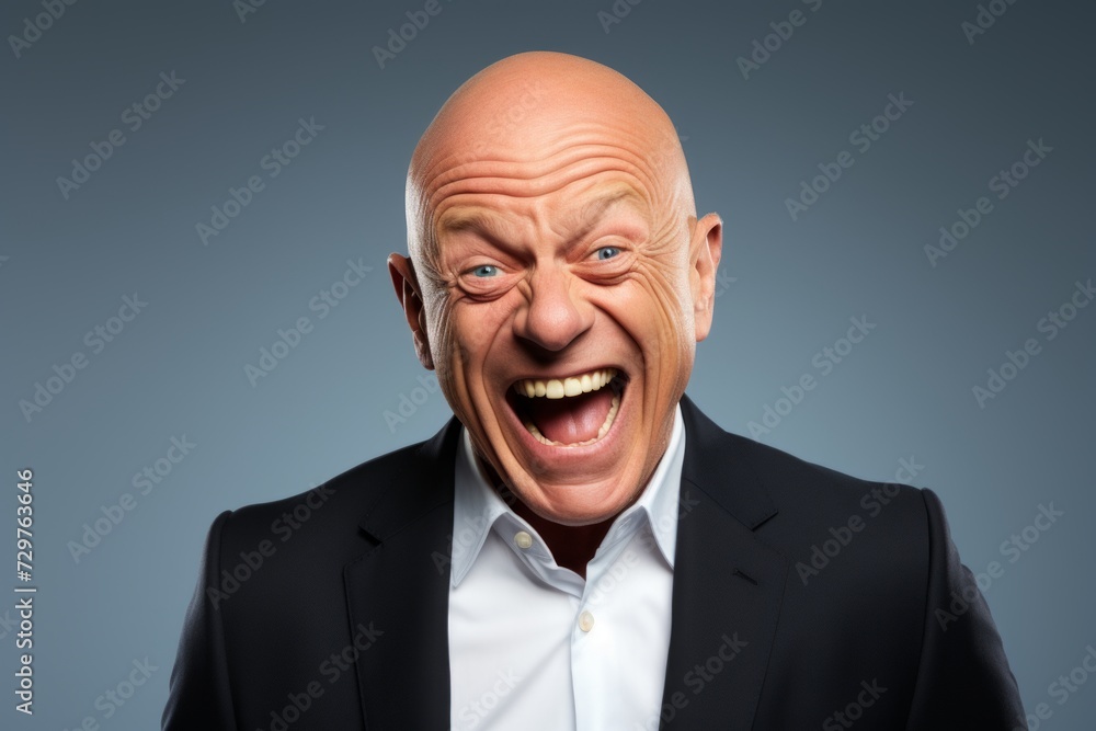 Angry senior man with open mouth, isolated on grey background. Angry senior man with open mouth, isolated on grey background.