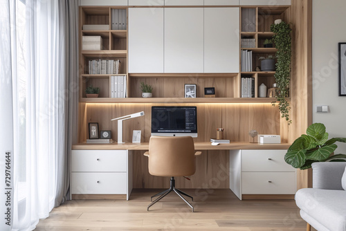 Minimalist Scandinavian Interior Home Office Room, Home Workstation Table Chair, Desk and Frame