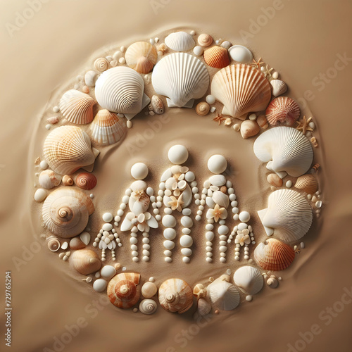 seashells arranged in the shape of family