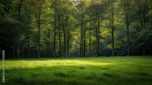 Trees Growing on Grassy Field in Forest